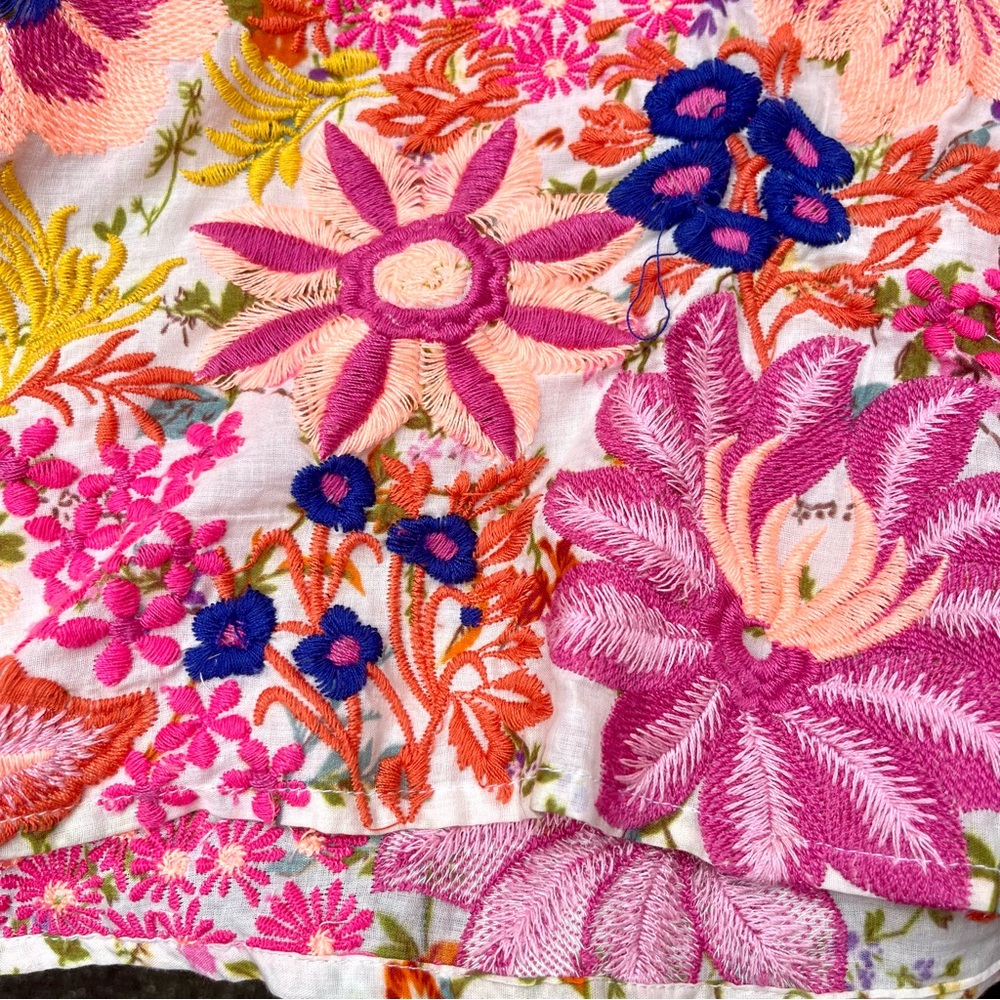 🇬🇧 Cottagecore Fully Embroidered Floral Mini Dress Handmade Garden Retro L - Picture 8 of 16